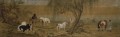 Lang caballos brillantes en el campo tinta china antigua Giuseppe Castiglione